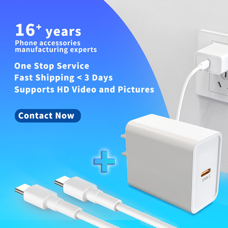 20W USB-C Fast Charger Set Type-C to Type-C 2 Pack Wall Adap