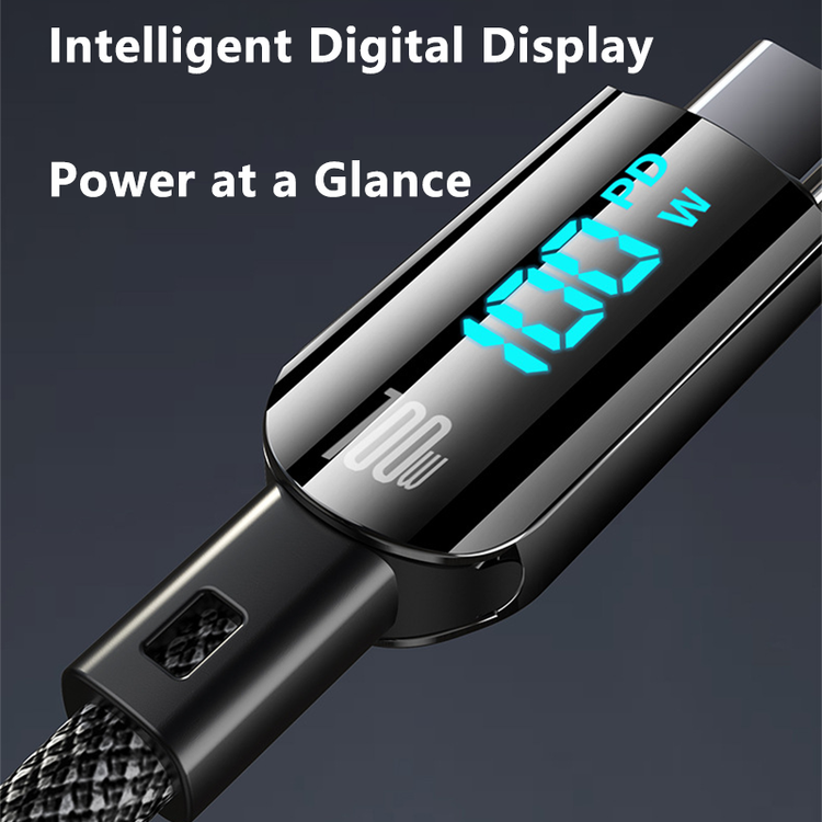 100W / 60W Fast Charging Nylon Braided PD Cable with LED Display –1.2M
