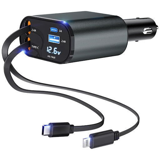 100W Retractable Car Fast Charger – Digital Display Car