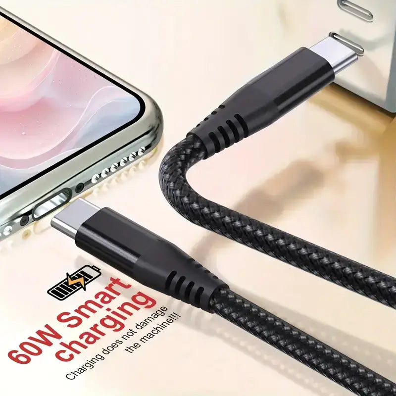 C to type C cables, (60W) nylon braided 3A Fast Charger