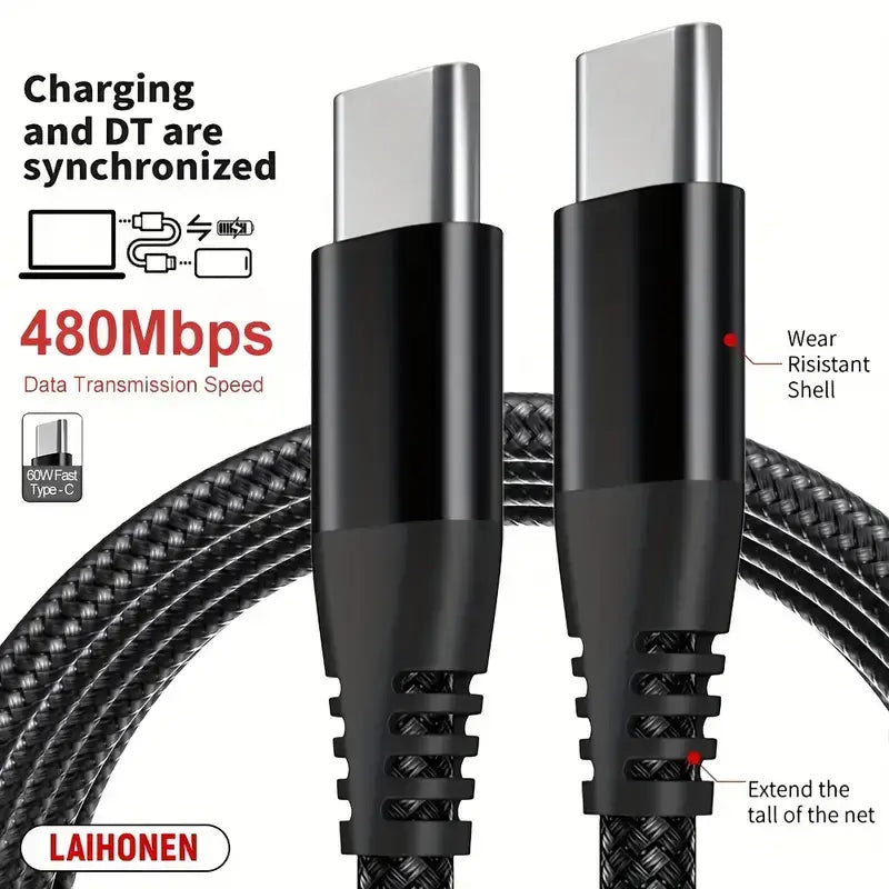 C to type C cables, (60W) nylon braided 3A Fast Charger