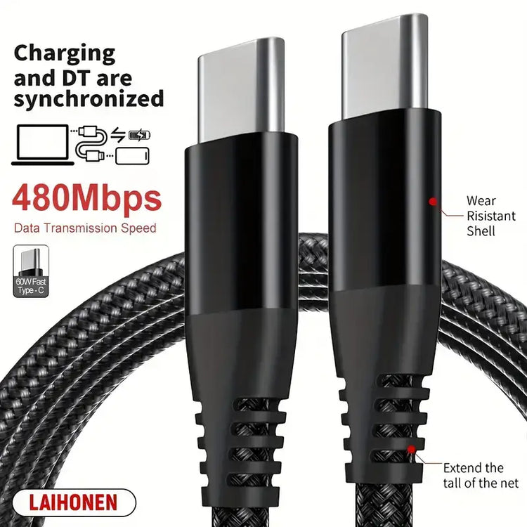 C to type C cables, (60W) nylon braided 3A Fast Charger