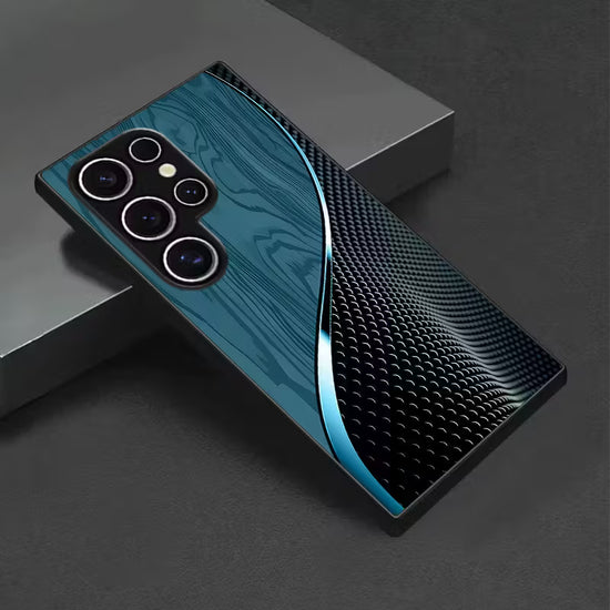 Sleek Black Tempered Glass Phone Case – Premium Design for Samsung Galaxy S22–S25 Ultra