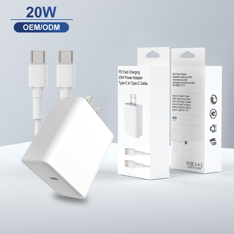 20W USB-C Fast Charger Set Type-C to Type-C 2 Pack Wall Adap