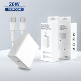 20W USB-C Fast Charger Set Type-C to Type-C 2 Pack Wall Adap