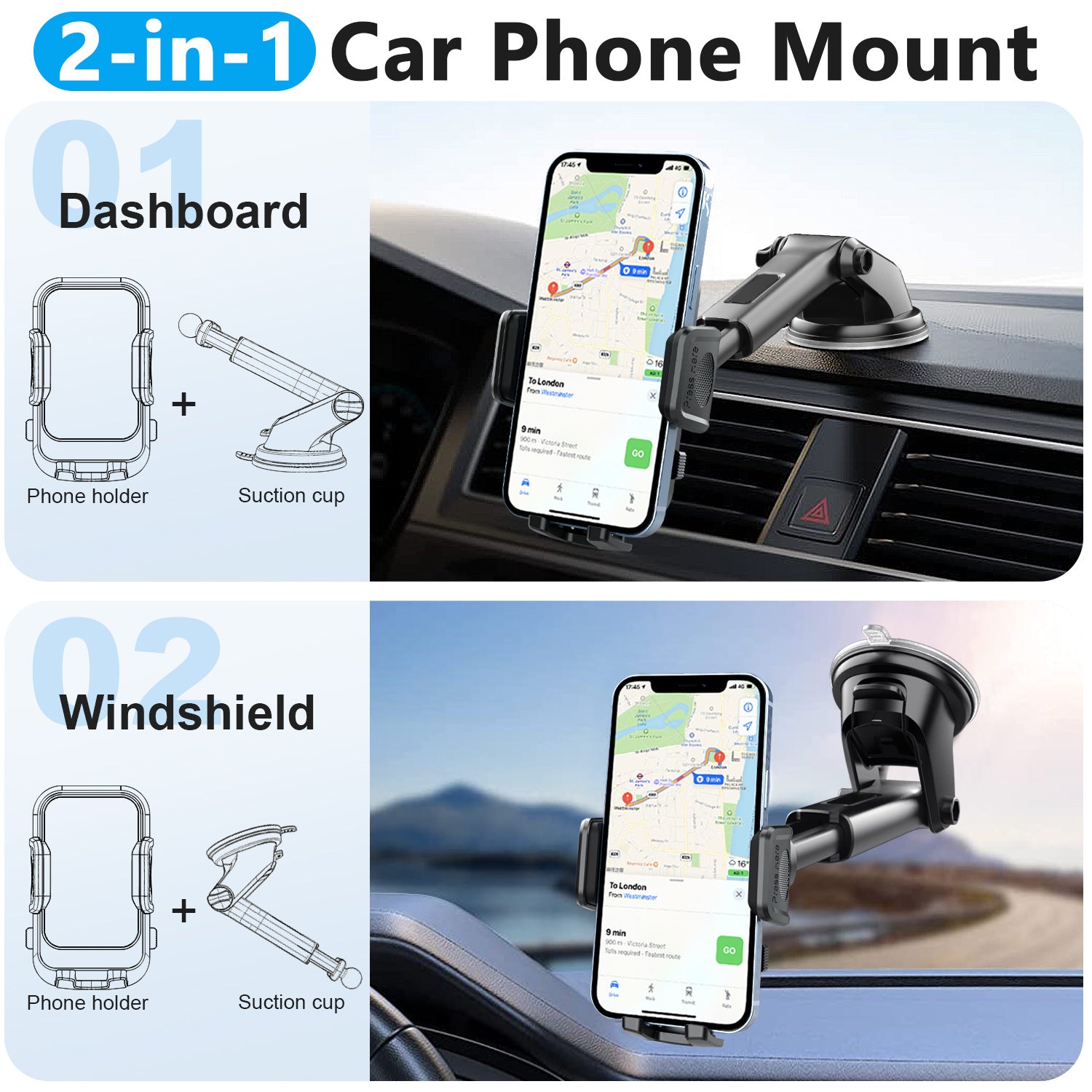 Dashboard Car Phone Holder – Secure Suction Cup Mobile Mount
