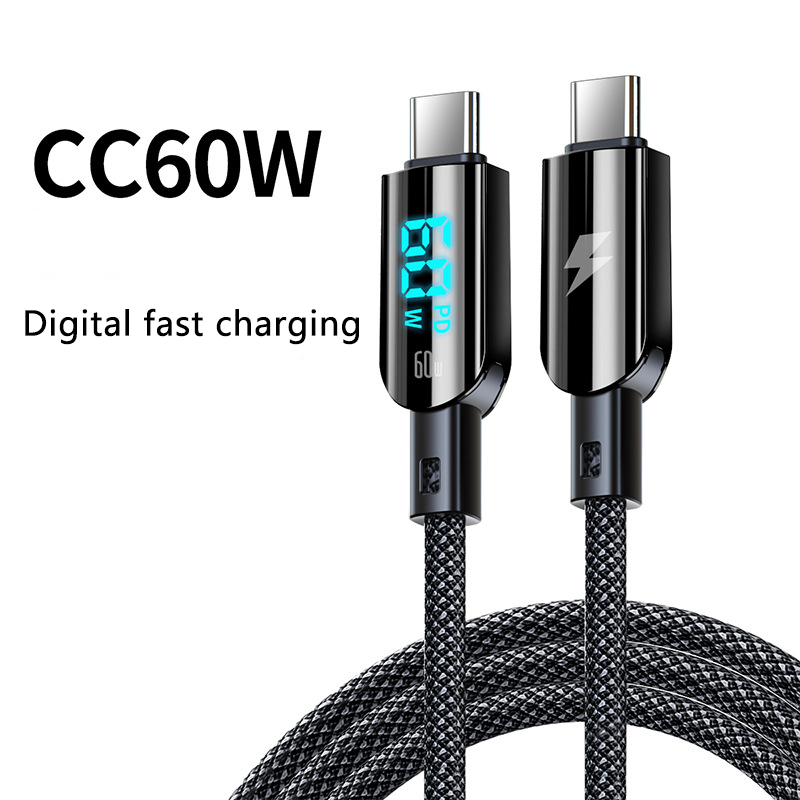 100W / 60W Fast Charging Nylon Braided PD Cable with LED Display –1.2M