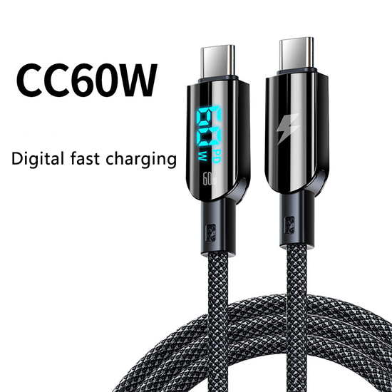 100W / 60W Fast Charging Nylon Braided PD Cable with LED Display –1.2M