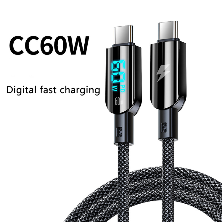 100W / 60W Fast Charging Nylon Braided PD Cable with LED Display –1.2M