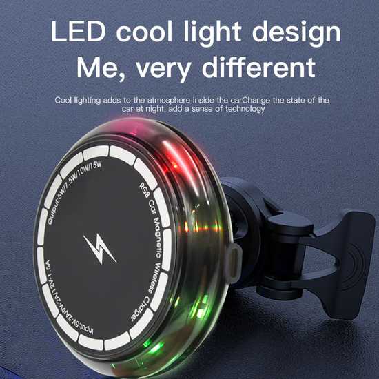 15W Magnetic Car Wireless Charger with LED Light – Type-C Port