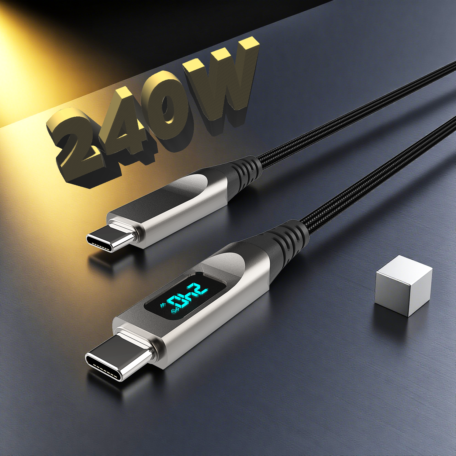 240W Type-C to Type-C Fast Charging Cable with Power Display