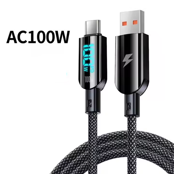 100W / 60W Fast Charging Nylon Braided PD Cable with LED Display –1.2M