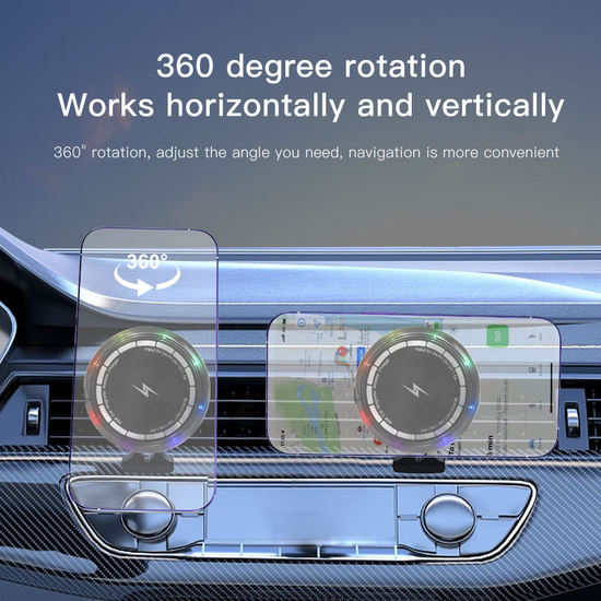 15W Magnetic Car Wireless Charger with LED Light – Type-C Port