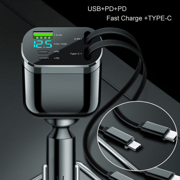 100W Retractable Car Fast Charger – Digital Display Car