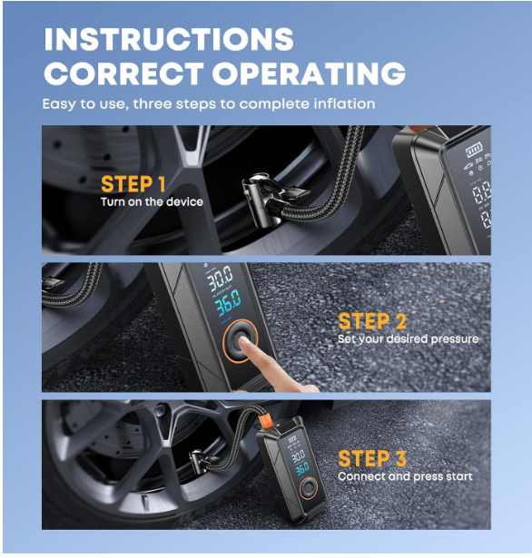 Multi-Function LED SOS Light Portable Air Compressor