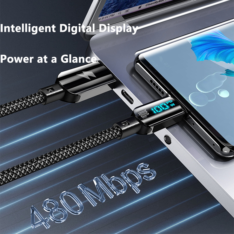 100W / 60W Fast Charging Nylon Braided PD Cable with LED Display –1.2M