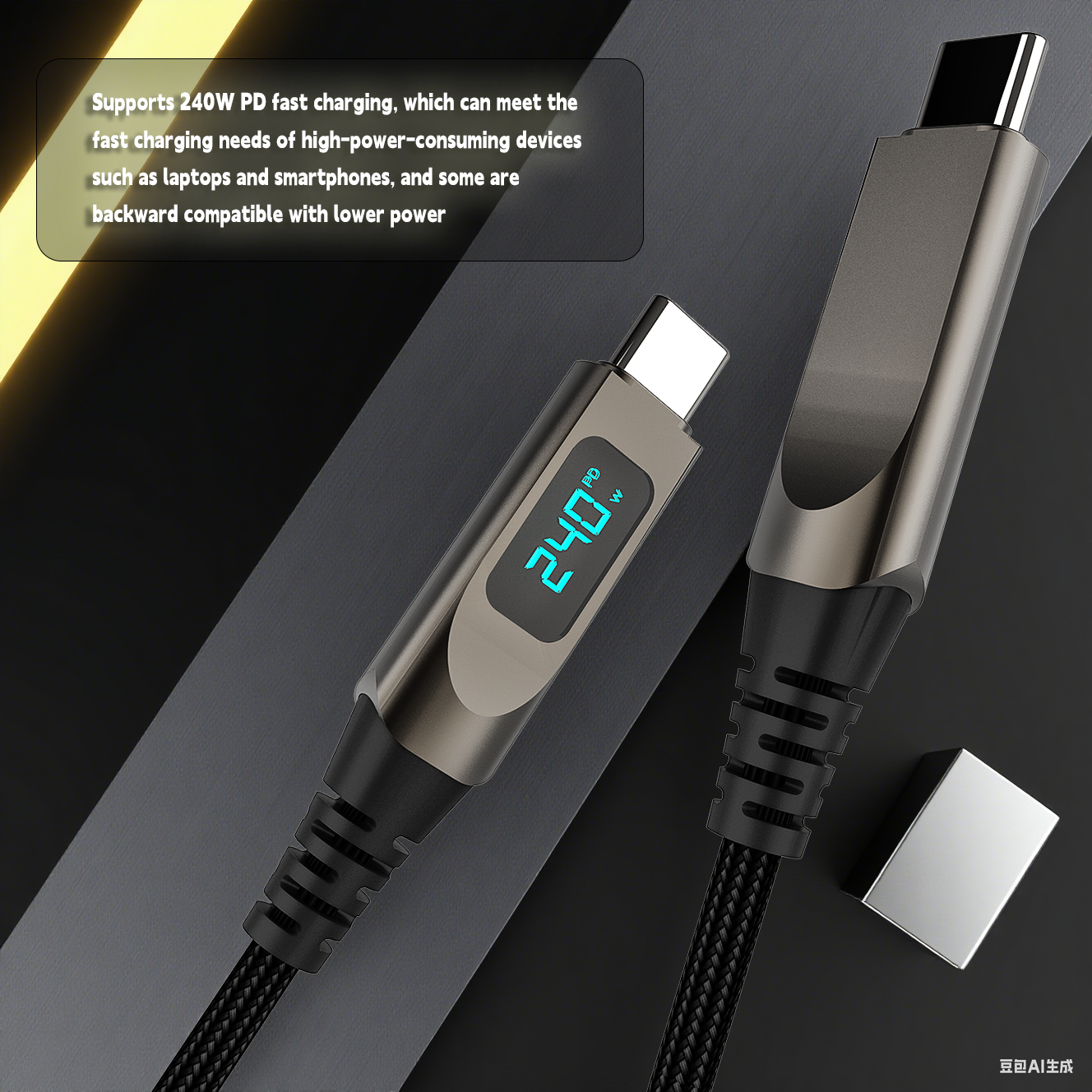 240W Type-C to Type-C Fast Charging Cable with Power Display