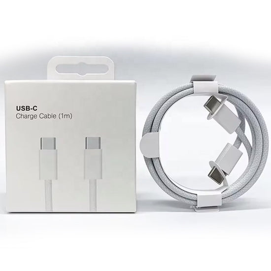 1m White 60W Braided USB-C to USB-C / Type-C to Lightning Cable – 3A Fast Charger 