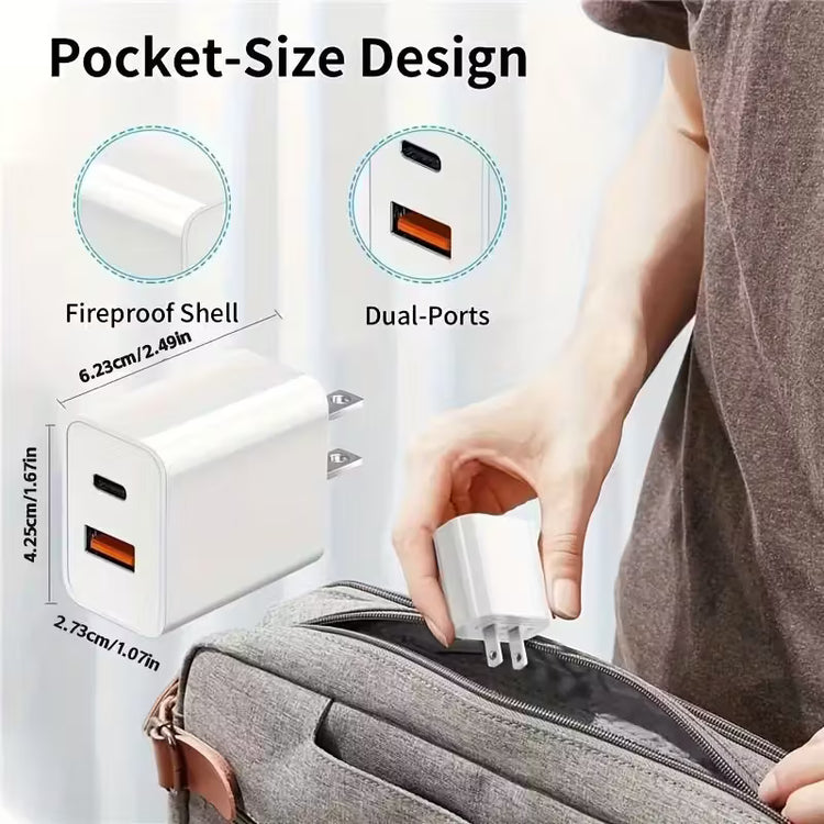 20W USB-C Fast Charger + 6FT Braided Charging Cable 