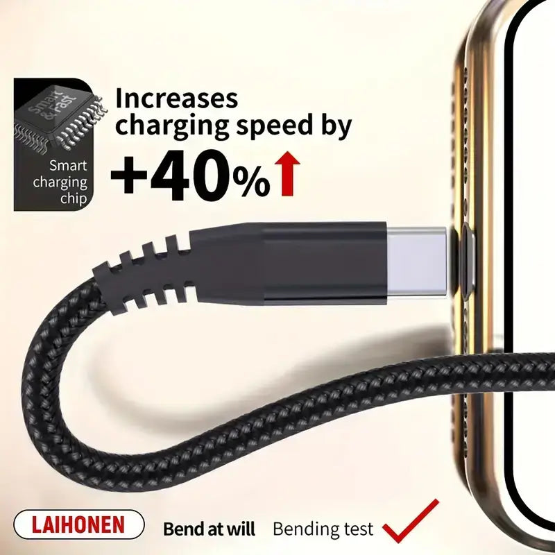 C to type C cables, (60W) nylon braided 3A Fast Charger