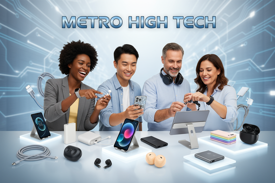 Help me generate banner for ELECTRONIC ACCESSORIES PHONE ACCESSORIES  WRIST WATCH PHONE STAND EARPODS ADD ALL THE PRODUCT IN THE STORE TO IT MAKE IT MORE EYECATHING AND MORE PROFESSIONAL ADD REAL HUMAN BIEING YOU CAN ADD THE NAME OF THE STORE TO IT 