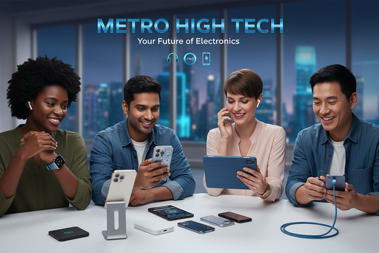 Help me generate banner for ELECTRONIC ACCESSORIES PHONE ACCESSORIES  WRIST WATCH PHONE STAND EARPODS ADD ALL THE PRODUCT IN THE STORE TO IT MAKE IT MORE EYECATHING AND MORE PROFESSIONAL ADD REAL HUMAN BIEING YOU CAN ADD THE NAME OF THE STORE TO IT 